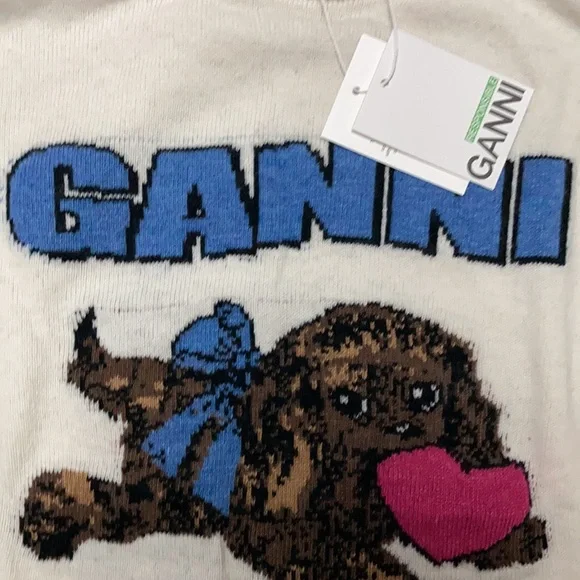 Women’s Ganni lovey Puppy wool sweater size medium